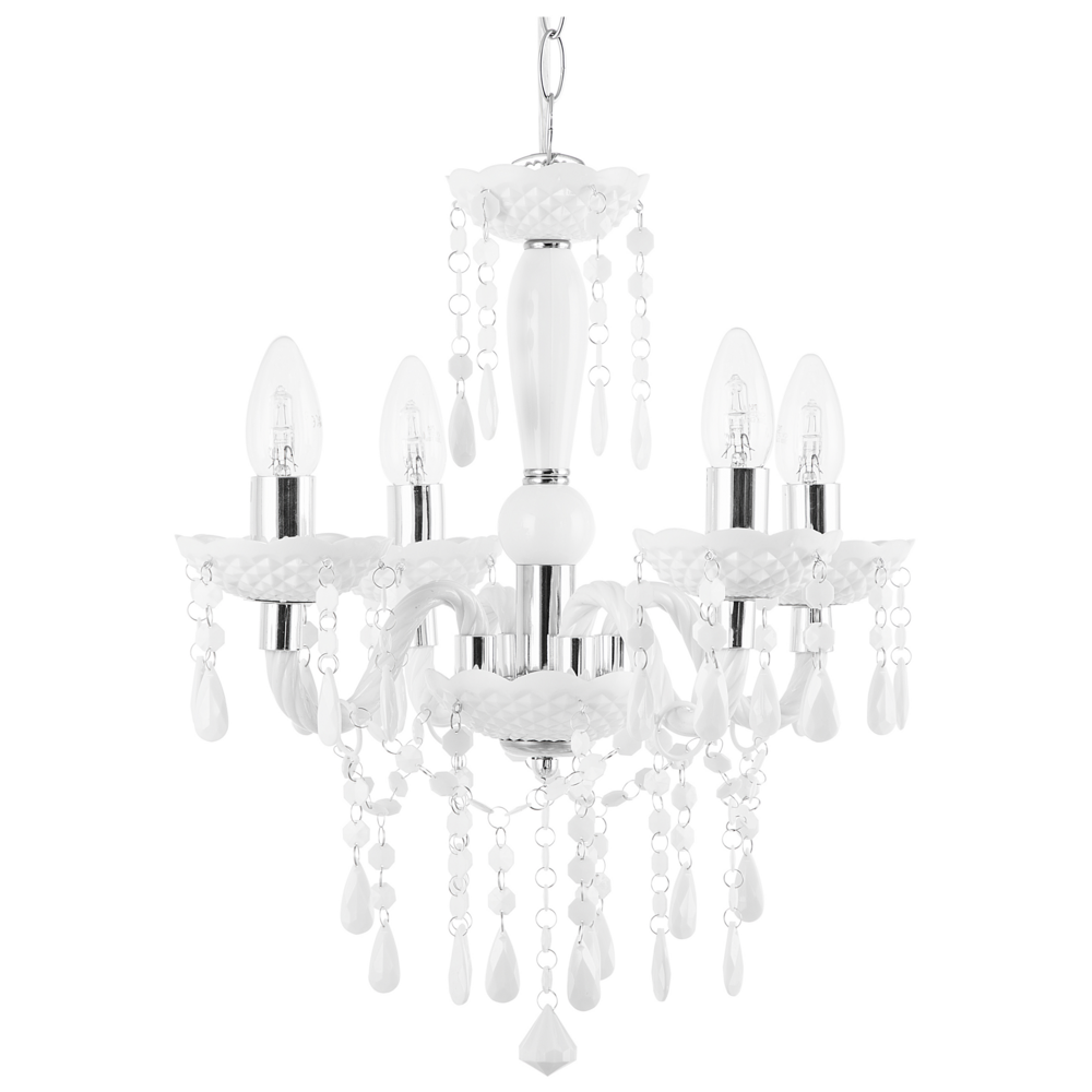 Lampadario Bianco con Cristalli 4 Luci Glam illuminazione moderna