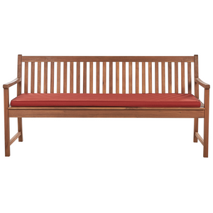 Panca da giardino 3 posti con doghe classiche certificate in legno d'acacia e cuscino rosso mattone 180 cm design elegante impermeabile