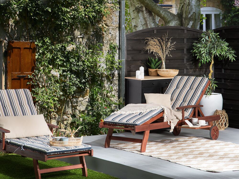 Cuscino per sdraio da giardino Cuscino per schienale in poliestere blu e beige Design moderno Cuscino per esterni