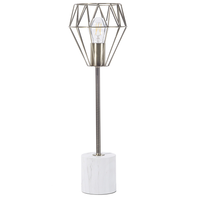 Lampada da Tavolo Comodino Luce Ottone Metallo Diamante Gabbia Paralume Base Rotonda Effetto Marmo Alto