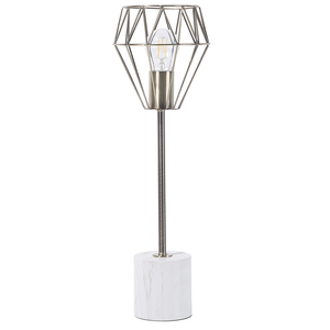 Lampada da Tavolo Comodino Luce Ottone Metallo Diamante Gabbia Paralume Base Rotonda Effetto Marmo Alto