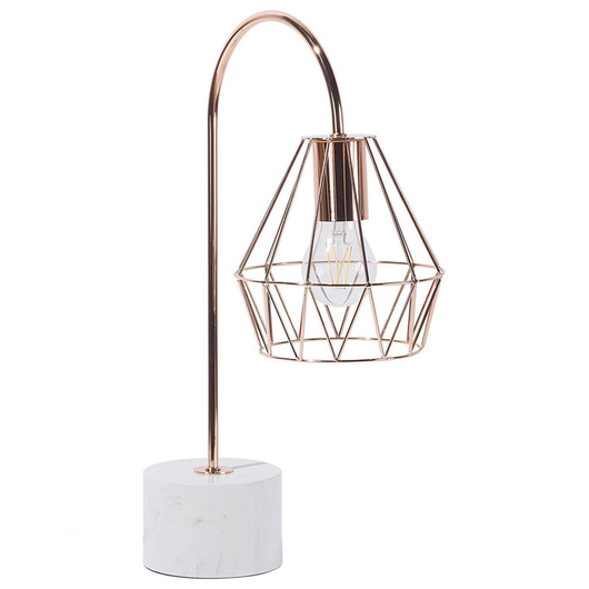 Lampada da tavolo Lampada da scrivania in metallo rame con paralume a gabbia diamantata con base tonda effetto marmo