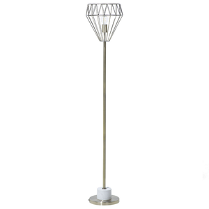 Lampada da Terra Ottone Metallo 160 cm Gabbia Geometrica Paralume Industriale Luce