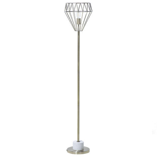 Lampada da Terra Ottone Metallo 160 cm Gabbia Geometrica Paralume Industriale Luce