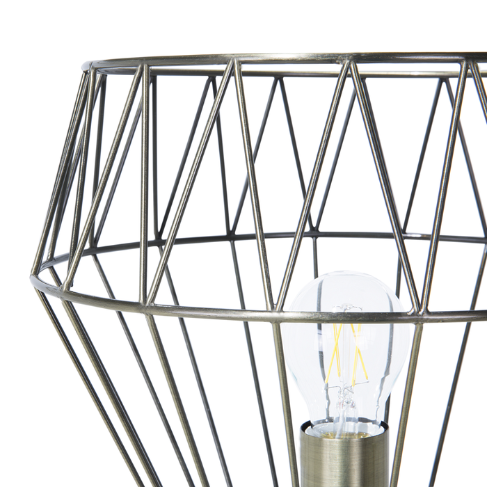 Lampada da Terra Ottone Metallo 160 cm Gabbia Geometrica Paralume Industriale Luce
