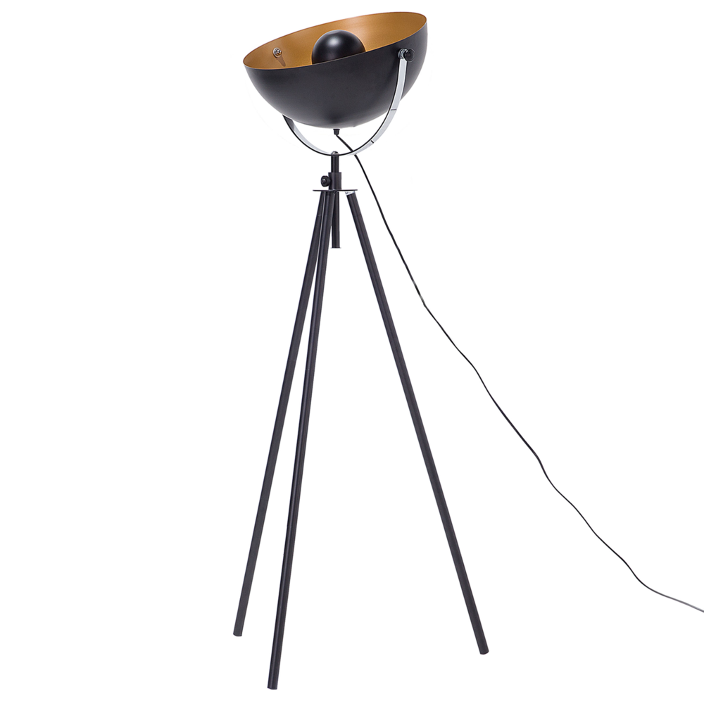Lampada da Terra Nera con Metallo dorato 170 cm Base Treppiede Paralume Orientabile Design Industriale
