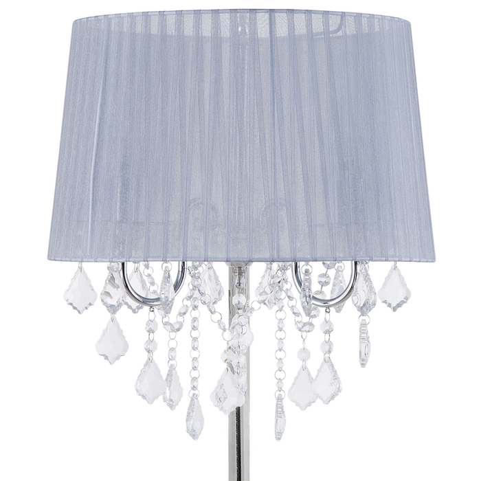 Lampada da terra paralume in policotone grigio 170 cm con paralume a tamburo perline di cristallo