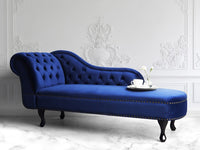 Chaise longue colore blu con bottoni in velluto a versione sinistra Stile Chesterfield