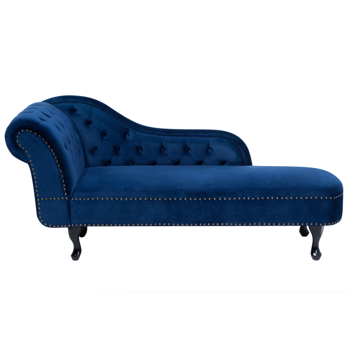Chaise longue colore blu con bottoni in velluto a versione sinistra Stile Chesterfield