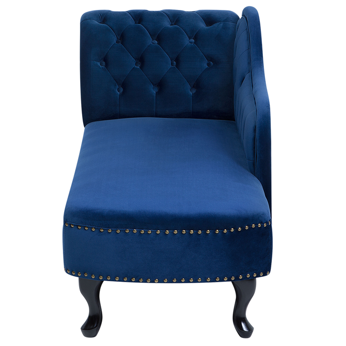Chaise longue colore blu con bottoni in velluto a versione sinistra Stile Chesterfield