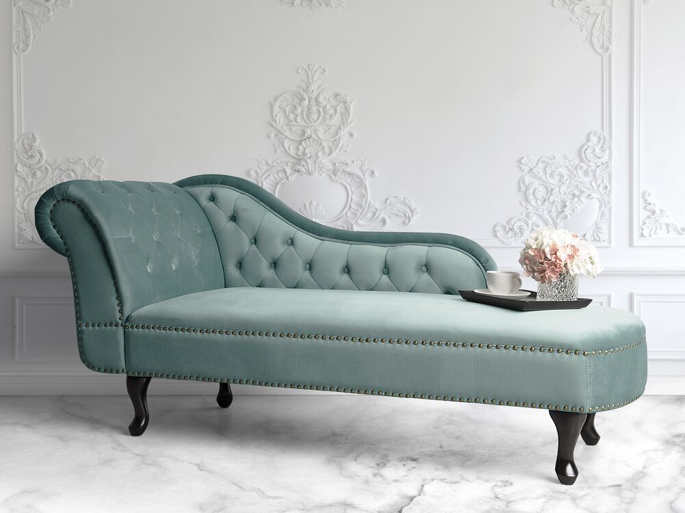 Chaise longue Verde Menta Velluto versione sinistra Abbottonato