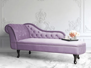 Chaise Longue in Velluto Viola Versione Sinistra Stile Chesterfield con bottoni
