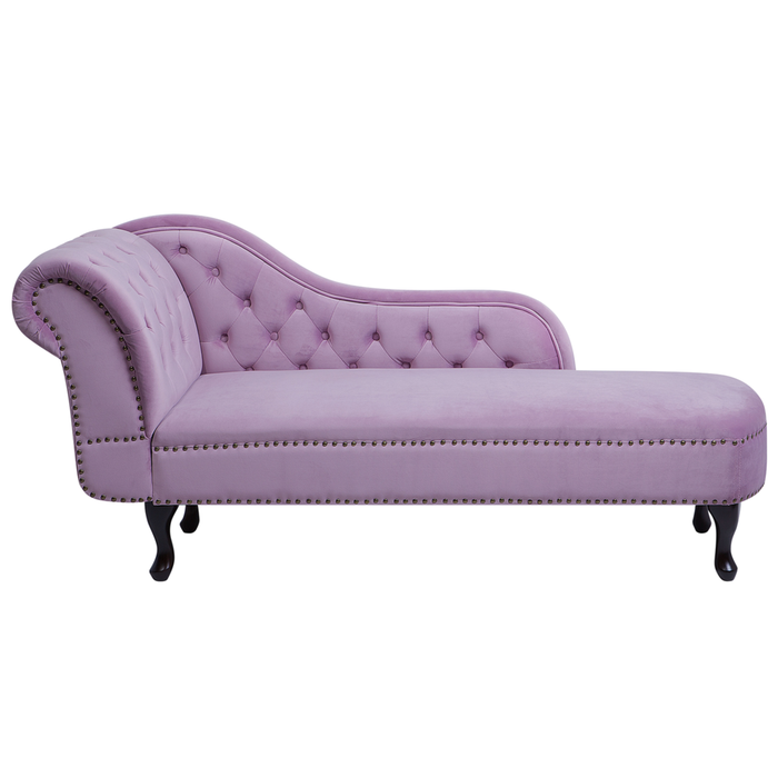 Chaise Longue in Velluto Viola Versione Sinistra Stile Chesterfield con bottoni