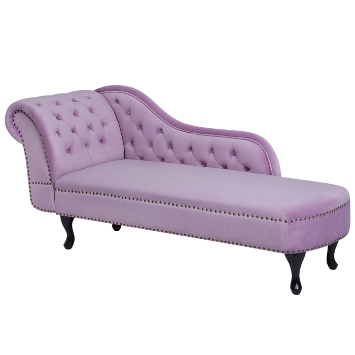 Chaise Longue in Velluto Viola Versione Sinistra Stile Chesterfield con bottoni