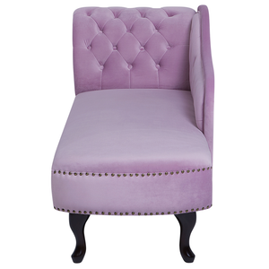 Chaise Longue in Velluto Viola Versione Sinistra Stile Chesterfield con bottoni