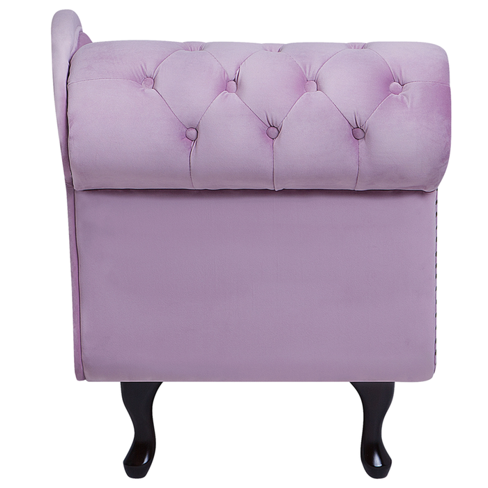 Chaise Longue in Velluto Viola Versione Sinistra Stile Chesterfield con bottoni