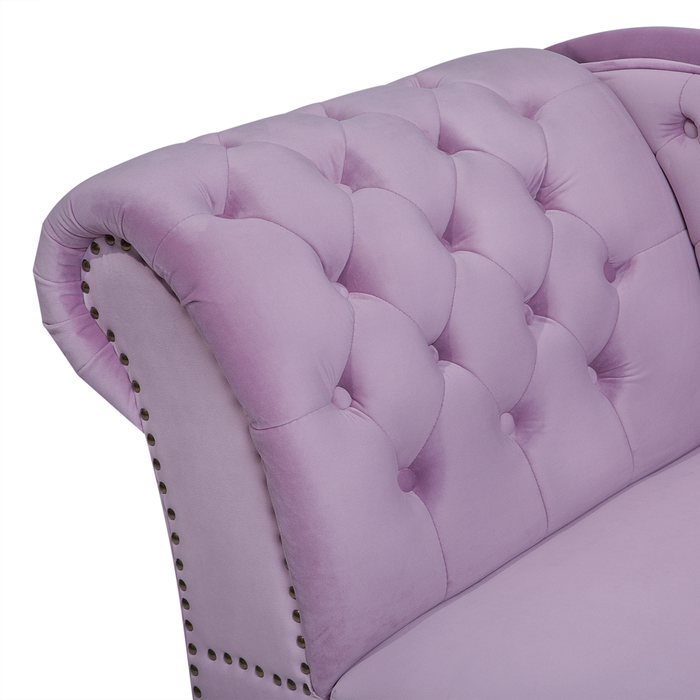 Chaise Longue in Velluto Viola Versione Sinistra Stile Chesterfield con bottoni