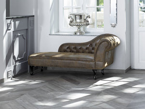 Chaise longue marrone versione destra in finta pelle scamosciata abbottonata