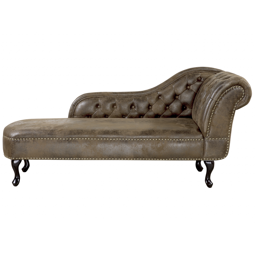 Chaise longue marrone versione destra in finta pelle scamosciata abbottonata