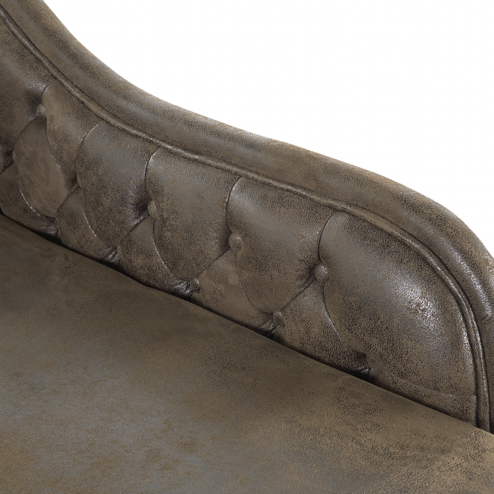 Chaise longue marrone versione destra in finta pelle scamosciata abbottonata