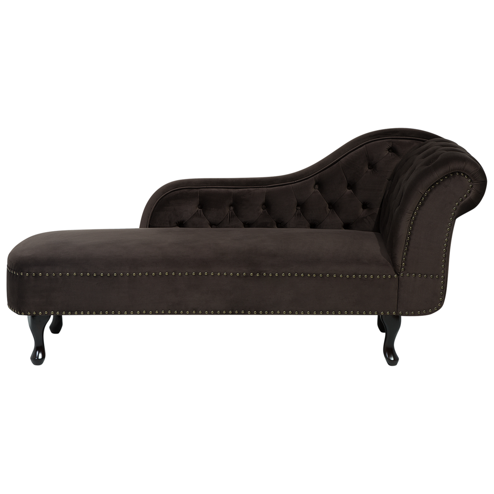 Chaise longue Marrone versione destra Velluto abbottonato testa chiodata