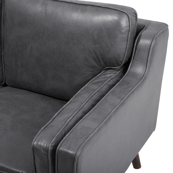 Divano grigio 3 posti in similpelle gambe in legno classico soggiorno