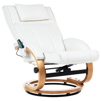 Poltrona reclinabile bianca con poggiapiedi in ecopelle imbottita struttura in legno riscaldamento funzione massaggio design retrò
