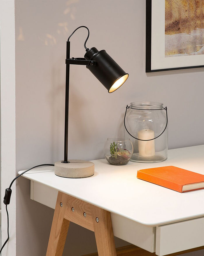Lampada da Tavolo di colore Nero stile Industriale Fari Orientabili con Base in Cemento  37cm