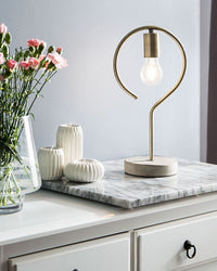 Lampada da Tavolo Colore Ottone Metallo Base Cemento Industriale