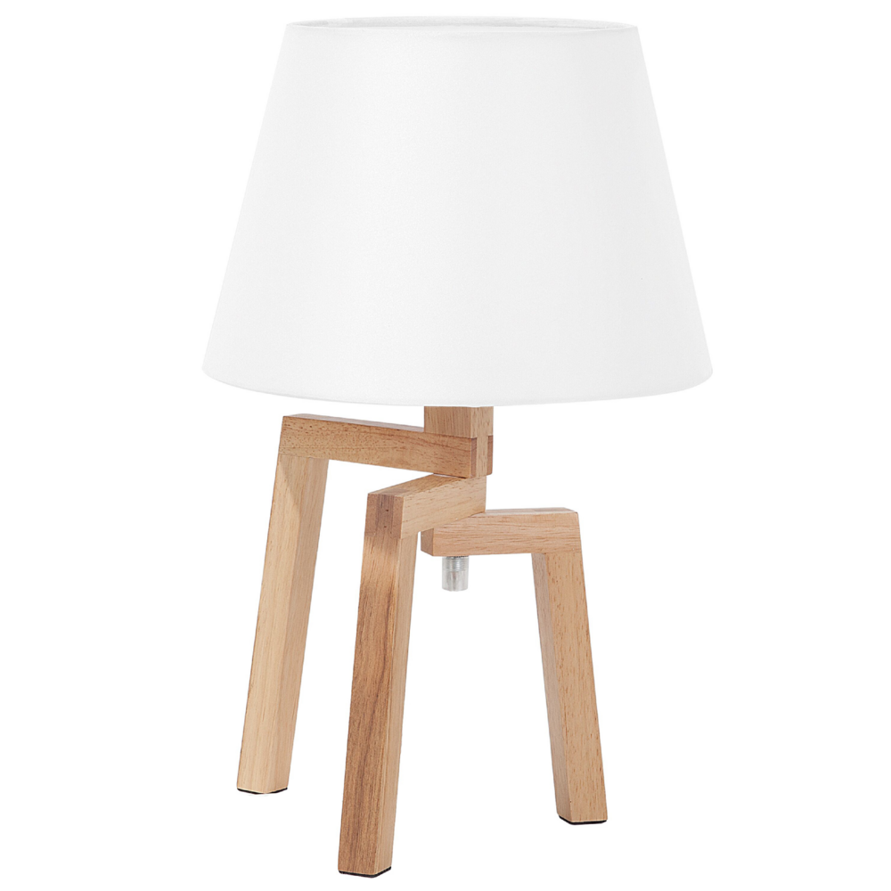 Lampada da Tavolo Cotone Bianco Paralume Legno Chiaro 3 Gambe Moderna
