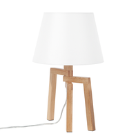 Lampada da Tavolo Cotone Bianco Paralume Legno Chiaro 3 Gambe Moderna