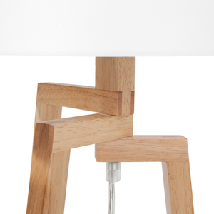 Lampada da Tavolo Cotone Bianco Paralume Legno Chiaro 3 Gambe Moderna