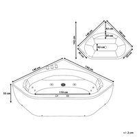 Vasca ad angolo in acrilico bianco 140 x 140 cm 2 persone getti massaggianti poggiatesta luci a LED