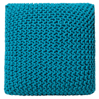 Pouf ottomana blu in cotone lavorato a maglia perline EPS riempimento quadrato piccolo poggiapiedi 50 x 50 cm