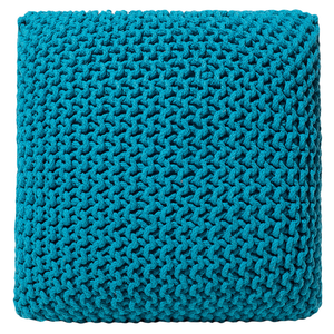 Pouf ottomana blu in cotone lavorato a maglia perline EPS riempimento quadrato piccolo poggiapiedi 50 x 50 cm