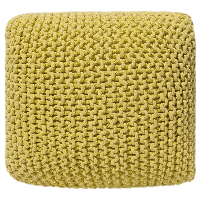 Pouf ottomana giallo in cotone lavorato a maglia perline EPS riempimento quadrato piccolo poggiapiedi 50 x 50 cm