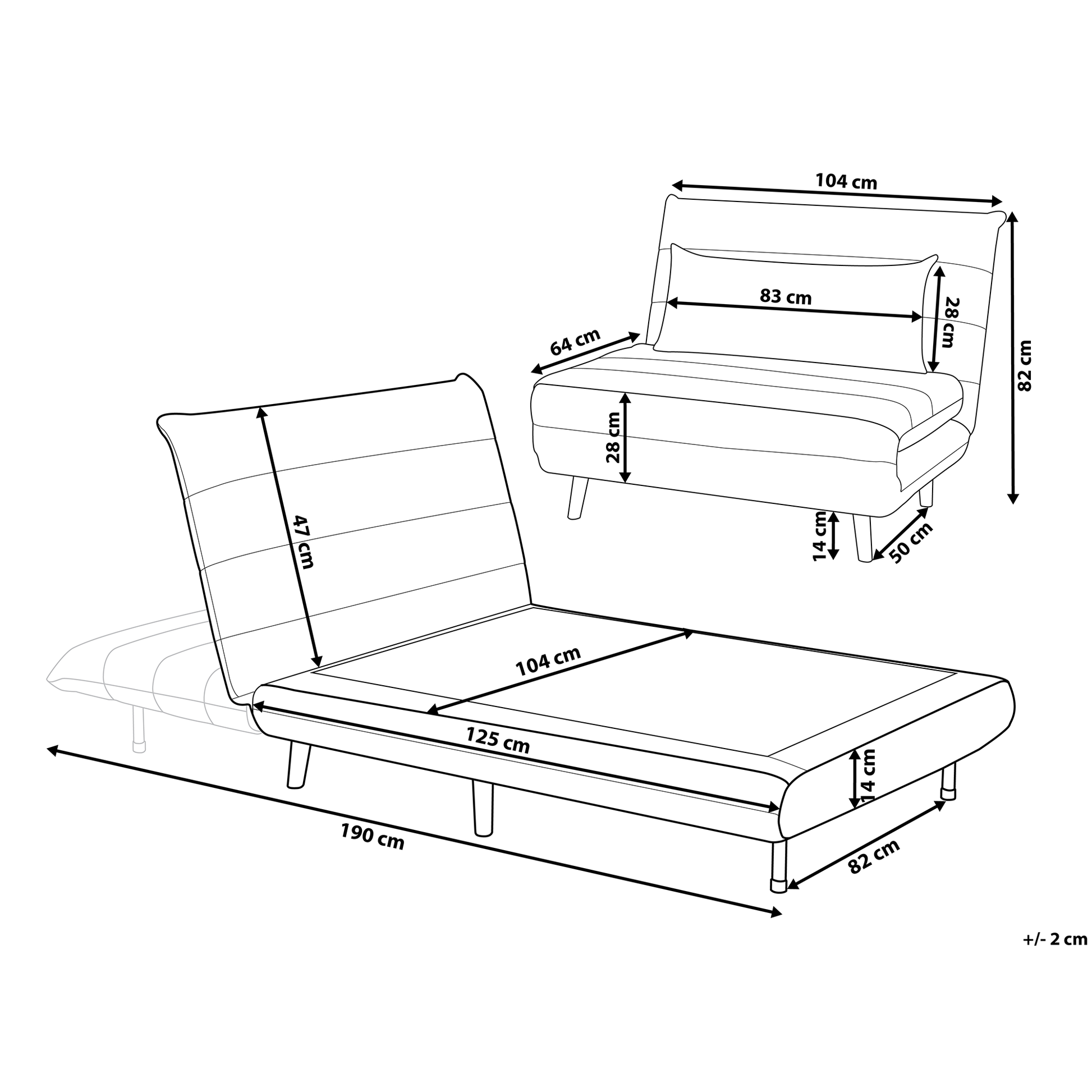 Divano letto piccolo in tessuto grigio chiaro 1 posto letto pieghevole senza braccioli scandinavo