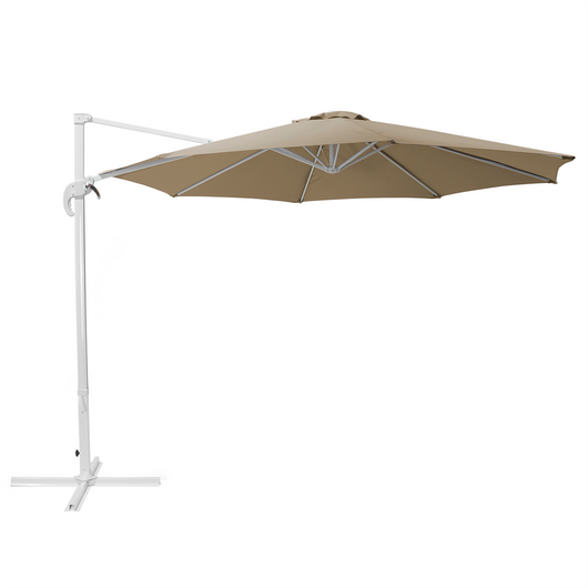 Ombrellone da giardino Sabbia Beige Baldacchino Palo in acciaio bianco 240 cm Resistente alle intemperie Cantilever con meccanismo a manovella