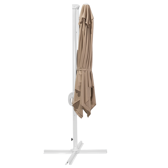 Ombrellone da giardino Sabbia Beige Baldacchino Palo in acciaio bianco 235 cm Resistente alle intemperie Cantilever con meccanismo a manovella