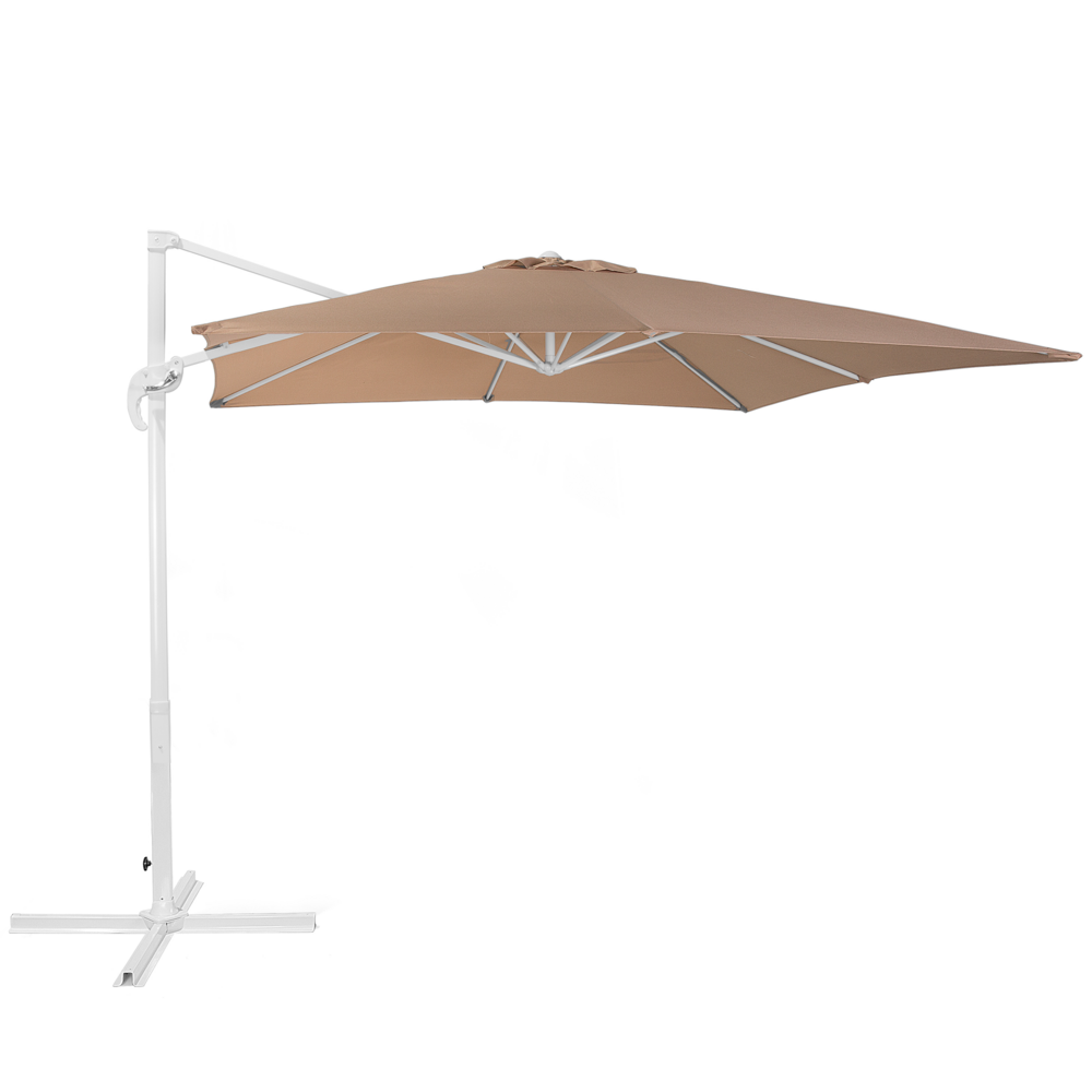 Ombrellone da giardino Sabbia Beige Baldacchino Palo in acciaio bianco 235 cm Resistente alle intemperie Cantilever con meccanismo a manovella