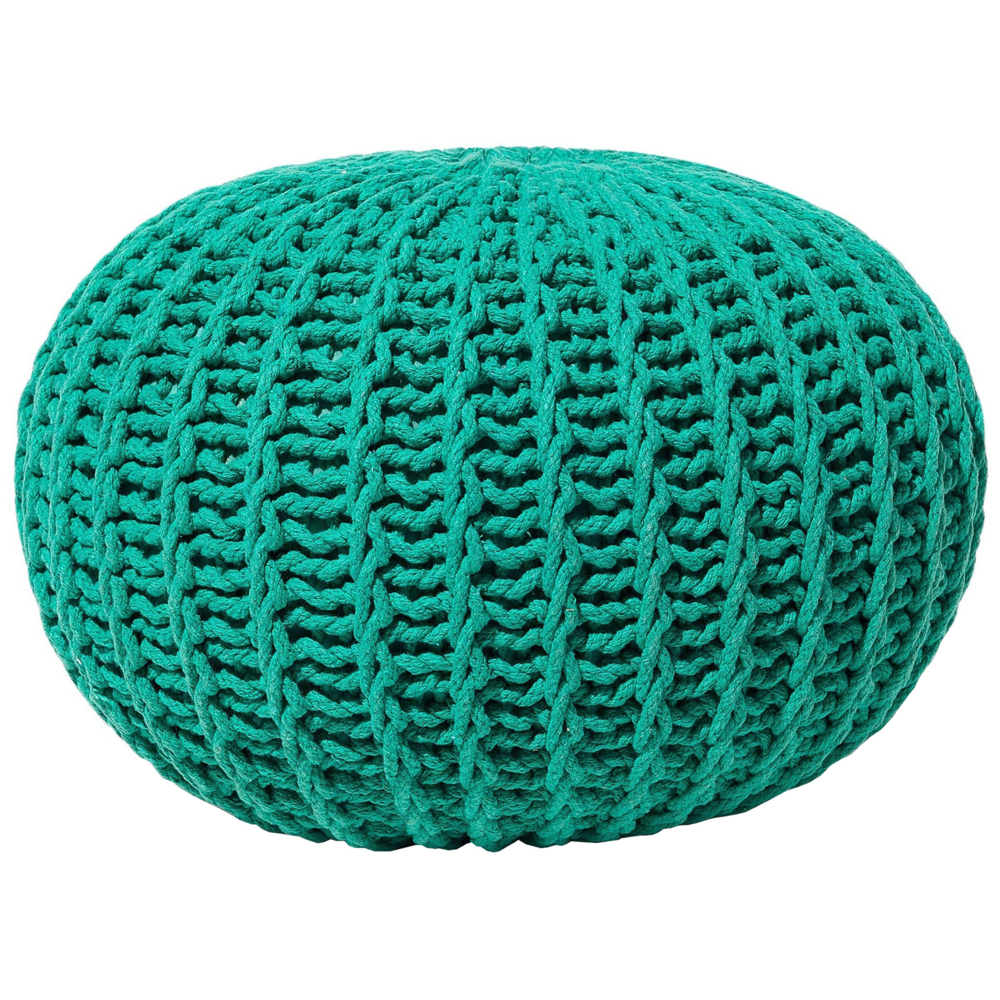 Pouf ottomana verde in cotone lavorato a maglia perline EPS riempimento rotondo piccolo poggiapiedi 50 x 35 cm