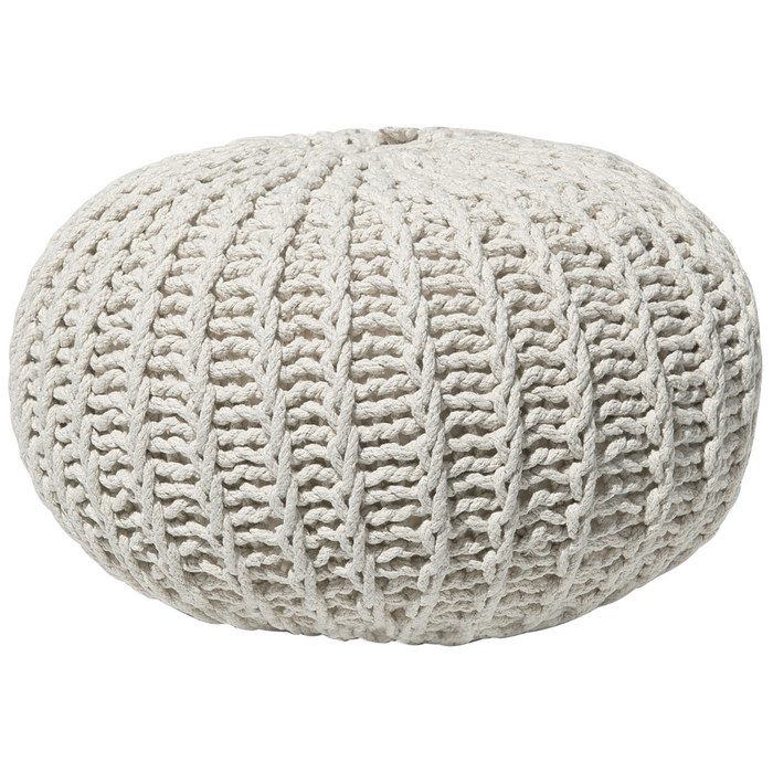 Pouf ottomana beige in cotone lavorato a maglia perline EPS riempimento rotondo piccolo poggiapiedi 50 x 35 cm