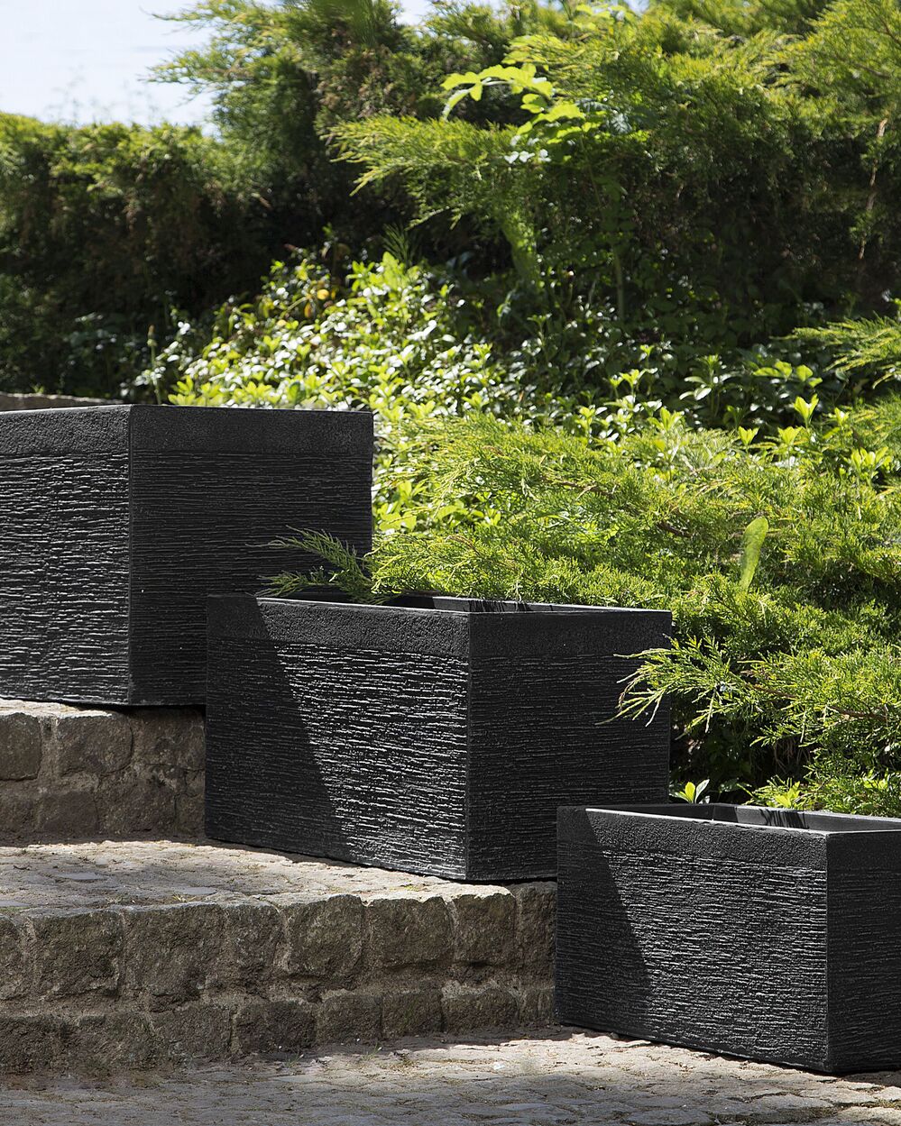 Vaso per piante in fibra di argilla nera 60 x 29 x 30 cm Fioriera rettangolare per interni ed esterni