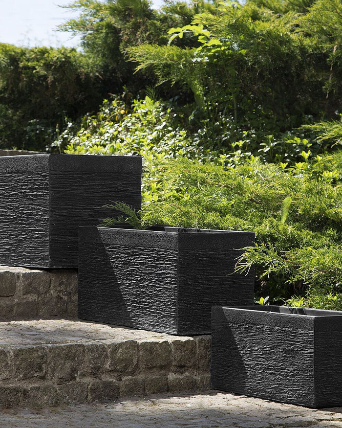 Vaso per piante in fibra di argilla nera 60 x 29 x 30 cm Fioriera rettangolare per interni ed esterni