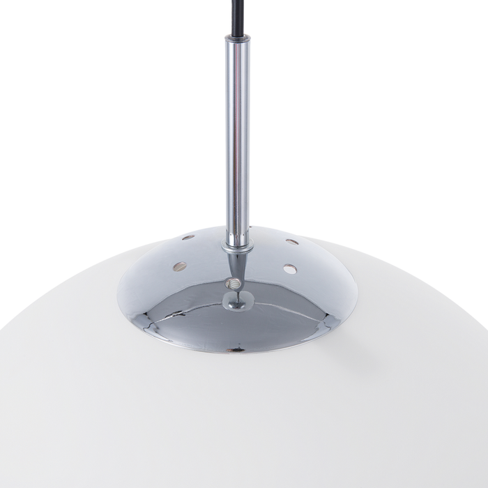 Lampada a Sospensione Vetro Bianco Elementi Argento Forma Globo 1 Luce Moderna