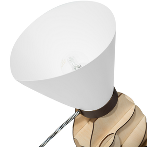 Lampada da Tavolo in Legno Chiaro con Cane Seduto Bianco con Paralume Conico