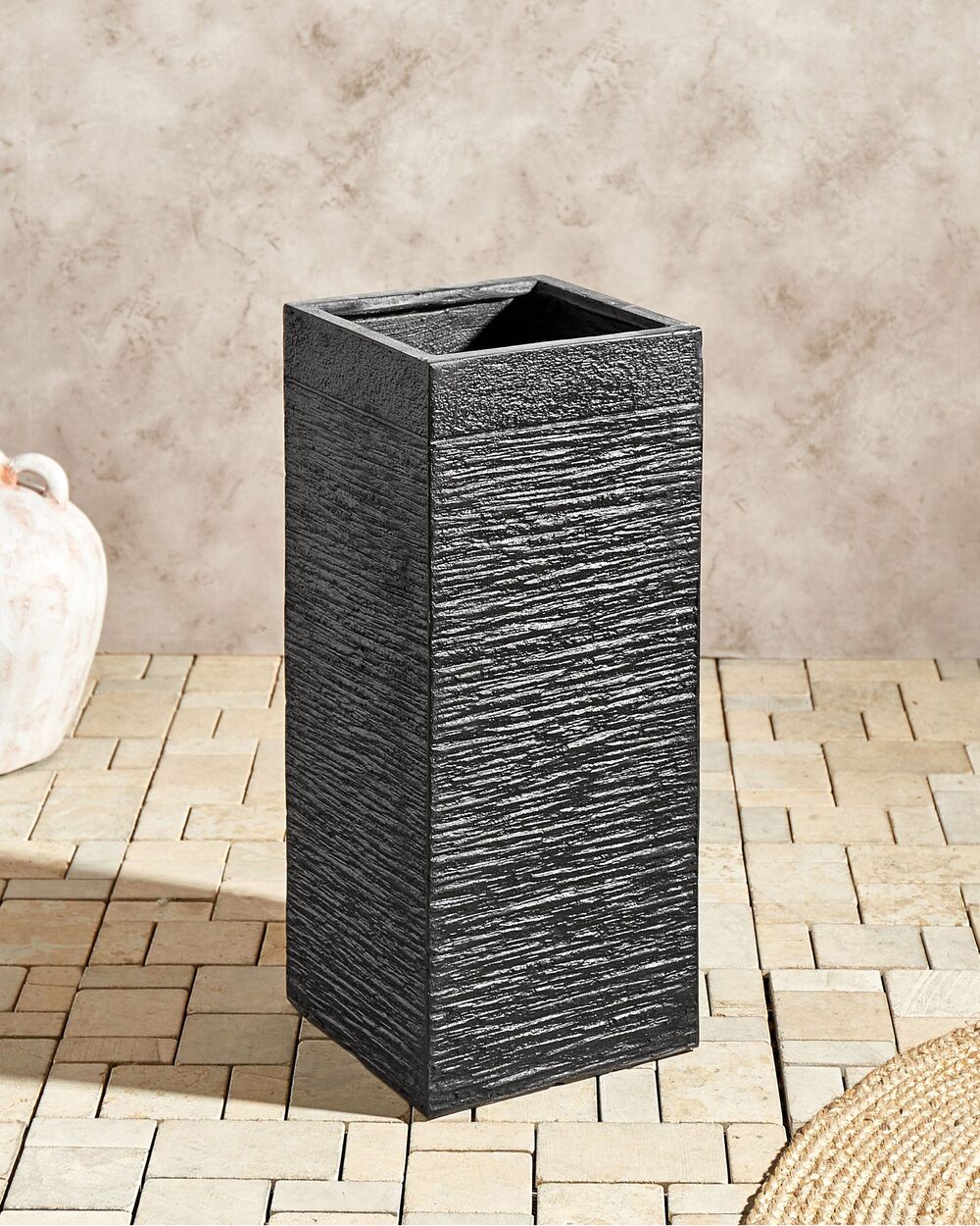 Vaso per fiori Fioriera alta in argilla in fibra nera quadrata 26 x 26 x 60 cm Accessori da giardino per interni ed esterni
