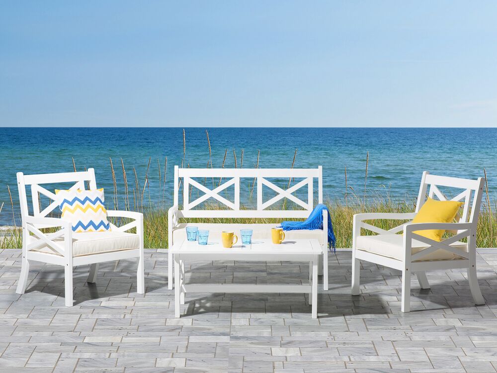 Tavolino da caffè da giardino in legno di acacia bianco rettangolare 100 x 55 cm resistente agli agenti atmosferici moderno scandinavo