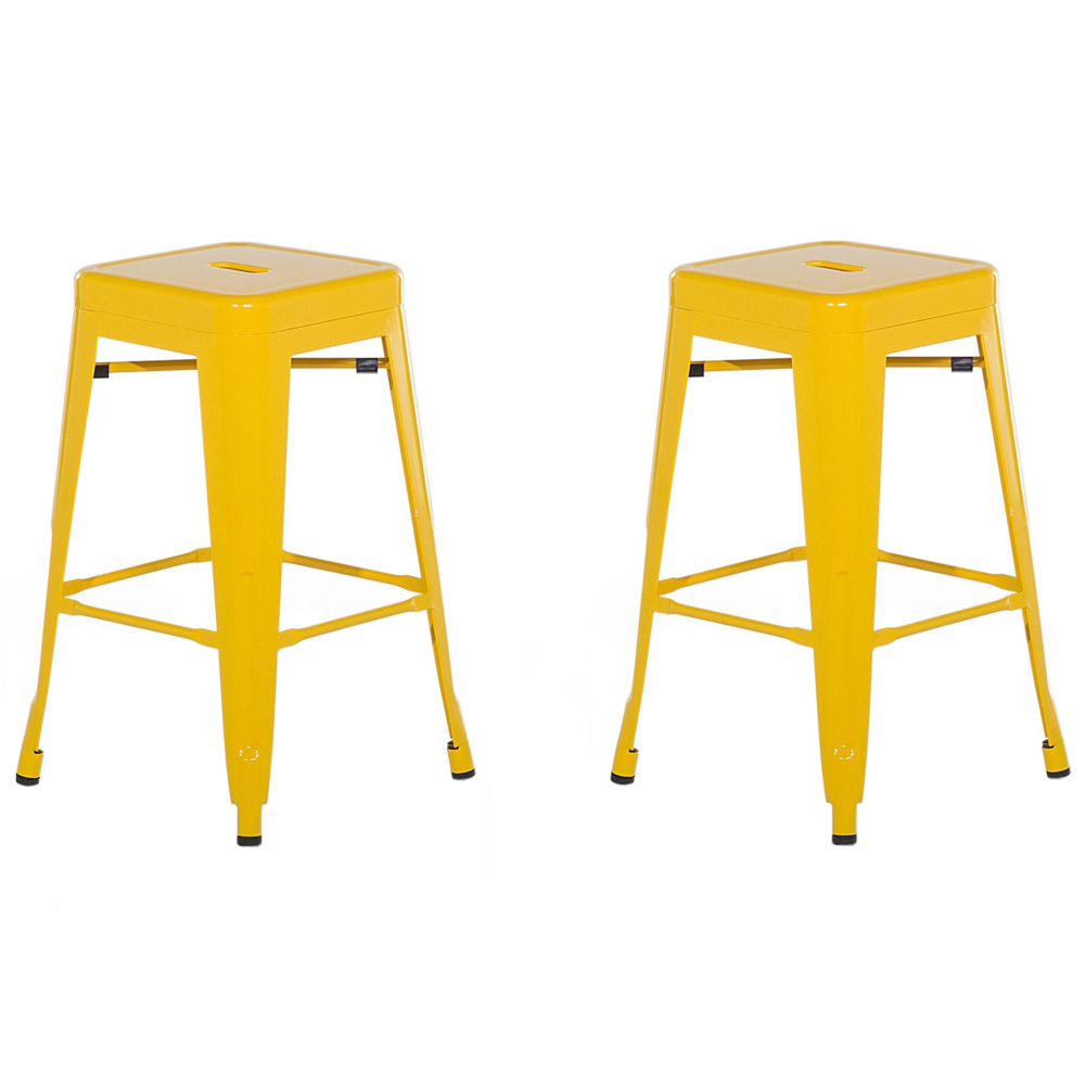 Set di 2 sgabelli da bar in Acciaio giallo 60 cm impilabili altezza bancone industriale