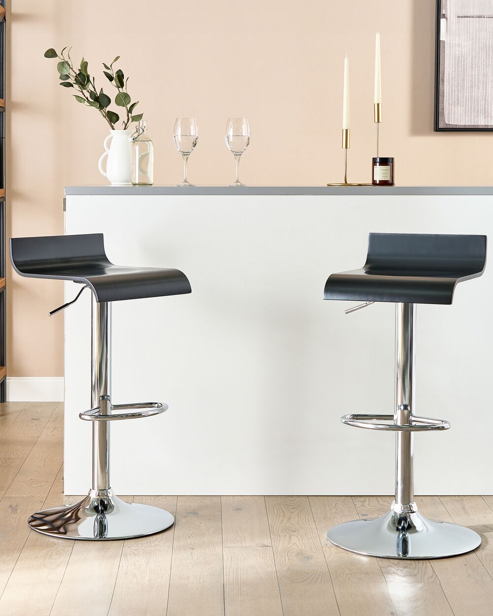 Set di 2 sgabelli da bar Nero cromato gamba girevole regolabile in altezza minimalista